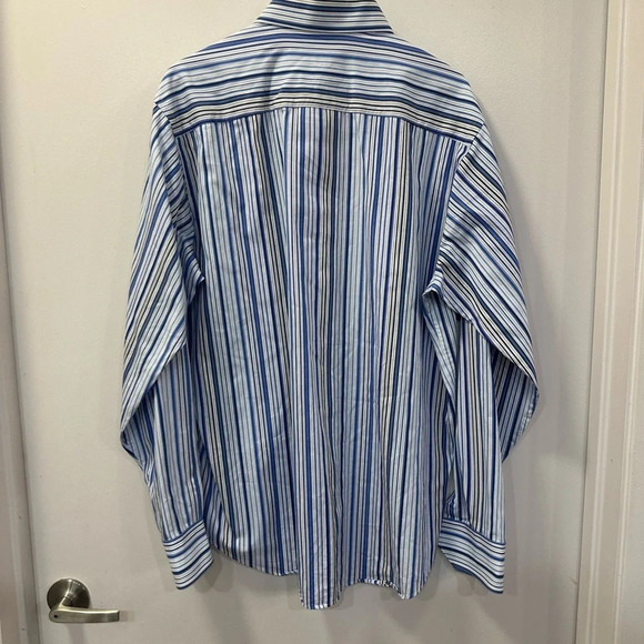 Bugatchi Men’s XL LS Dress Classic Fit Shirt - 100% cotton Blue/White Stripped - Picture 2 of 10